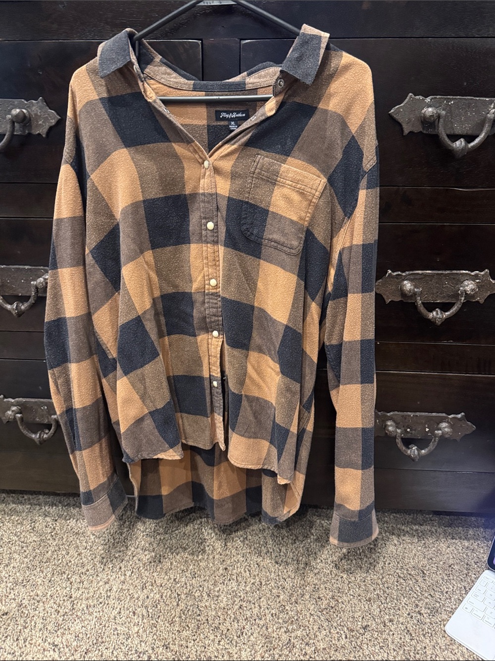 Unbranded Women's Plaid Button-Down Blouse in Tan and Black